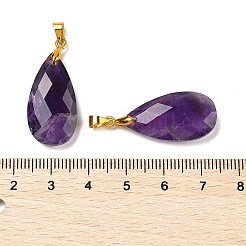 天然石アメジストペンダント  真鍮パーツ  多面カット  ティアドロップチャーム  25x13x7mm  穴：5x4mm&nbsp;G-L614-D03-G03
