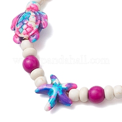 Starfish & Turtle Synthetic Turquoise Dyed Beads Stretch Bracelets for Women&nbsp;BJEW-JB11920-04