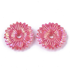 プラスチックビーズキャップのように不透明  メッキABカラー  パールカラーの  マルチ花弁  花  ミックスカラー  34x8mm  穴：4.5mm  約300個/500g&nbsp;MACR-T039-007