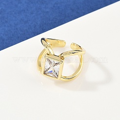 Brass Pave Cubic Zirconia Cuff Rings for Women&nbsp;RJEW-F186-05G