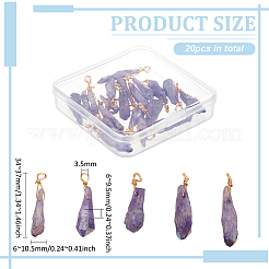 電気メッキ天然水晶染色ペンダント20個  金メッキの銅線ループが付いたティアドロップチャーム  ライラック  34~37x6~10.5x6~9.5mm  穴：3.5mm&nbsp;FIND-FG0003-29