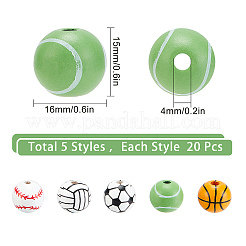 100Pcs 5 Style Painted Natural Wood European Beads&nbsp;WOOD-SC0001-40