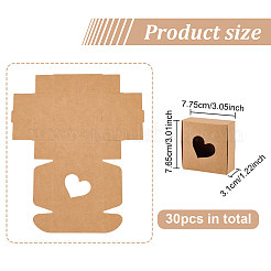 クラフト紙箱  ハート柄の正方形  バリーウッド  7.65x7.75x3.1cm&nbsp;CON-WH0068-78B