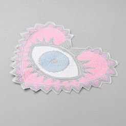 Heart with Evil Eye Glitter Sequin Computerized Embroidery Iron on Cloth Patches&nbsp;PATC-WH0007-24B-01