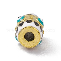 304ステンレススチールエナメルビーズ  ナザールボンジュウのバレル  ゴールドカラー  16.5x12mm  穴：3mm&nbsp;STAS-E179-15G
