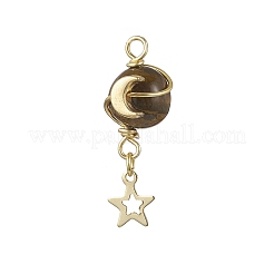 5Pcs 5 Styles Synthetic Moonstone & Imperial Jasper & Natural Tiger Eye & Carnelian(Dyed & Heated) & Yellow Jade Round Copper Wire Wrapped Planet Pendants&nbsp;PALLOY-JF04546-S