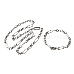 304ステンレススチールリンクチェーンブレスレット＆ネックレスジュエリーセット  カニカン付き  ステンレス鋼色  600mm&nbsp;SJEW-L199-09P