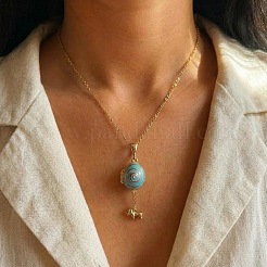 Brass Enamel Egg with Dog Locket Pendant Necklaces for Women&nbsp;WG3DE65-02