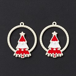 クリスマス テーマ スプレー塗装合金エナメル ペンダント  クリスマスツリーをリングします。  ホワイト  28x22.5x2.5mm  穴：1.2mm&nbsp;FIND-E022-02