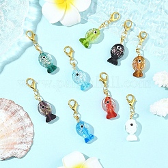 9Pcs Handmade Dichroic Foil Lampwork Pendant Decorations&nbsp;HJEW-YW00254