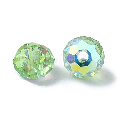 Ab色のメッキガラスビーズ  ファセットロンデル  薄緑  6x4mm  穴：1.4mm&nbsp;EGLA-P059-03A-AB10