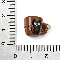 プリントされた304ステンレススチールペンダント  猫の形をしたチャームが付いたカップ  ゴールドカラー  ココナッツブラウン  12.5x17x12mm  穴：4.5mm&nbsp;SA-CBA59B8-09A-G