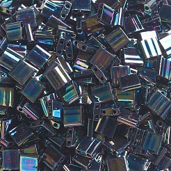 MIYUKIティラビーズ  日本製シードビーズ  2穴  （tl455)メタリック多彩なブルーアイリス  5x5x1.9mm  穴：0.8mm  約590個/50g&nbsp;SEED-X0054-TL455