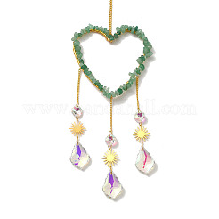 Heart Natural Green Aventurine Chips Hanging Ornaments&nbsp;HJEW-G024-01E