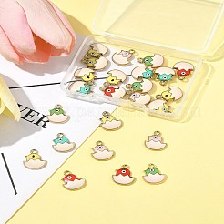 24色プリントのライトゴールドトーン合金ペンダント6個。  卵の中のひよこチャーム  ミックスカラー  15.5x12.5x2mm  穴：1.6mm  4個/カラー&nbsp;ENAM-FS0002-76