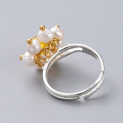 調整可能な天然シトリン指輪  天然パールと  銀メッキ真鍮リングシャンクとボールヘッドピン  厚紙梱包箱付き  サイズ7  17mm&nbsp;RJEW-JR00291-05