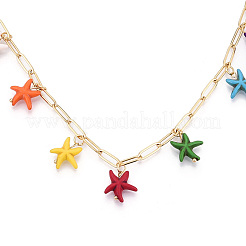 Starfish 304 Stainless Steel & Synthetic Turquoise Pendant Necklaces&nbsp;NJEW-N063-02G