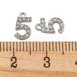 304ステンレスペンダント  クリスタルラインストーン付き  数字のチャーム  数  9x5x1mm  穴：1mm&nbsp;STAS-L080-002P-05