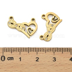 304ステンレスペンダント  ラインストーン付き  ハート  イオンプレーティング（ip）  18KGP本金メッキ  12.5x18x2mm  穴：1.5mm&nbsp;STAS-A118-01C-G