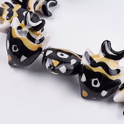 手作りの陶器ビーズ  魚  ブラック  17~18x21~22x7~7.5mm  穴：2mm&nbsp;X1-PORC-G002-54