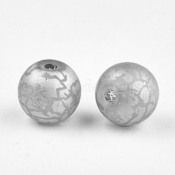 電気メッキガラスビーズ  艶消し  模様のラウンド  銀  8~8.5mm  穴：1.5mm&nbsp;LS-EGLA-S178-03G