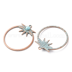 合成ターコイズペンダントと合金  赤い銅と緑の緑青  リング  38.5x32.5x4mm  穴：1.8mm&nbsp;FIND-B055-01J