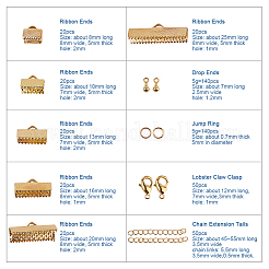 Jewelry Basics Class Kit Gold Lobster Clasp Jump Rings Alloy Drop End Pieces Ribbon Ends Twist Extender Chains Mix 10 Style Lots in In A Box&nbsp;FIND-PH0003-01G