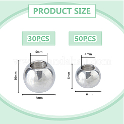 2スタイル 304ステンレススチールヨーロピアンビーズ  大穴ビーズ  混合図形  ステンレス鋼色  8~10x6~8mm  穴：4~5mm  80個/箱&nbsp;STAS-DC0015-67