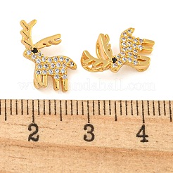 クリスマステーマの真鍮製クリアキュービックジルコニアペンダント  鹿  18KGP本金メッキ  13.5x11x4mm  穴：3.5x1.5mm&nbsp;KK-N254-29G