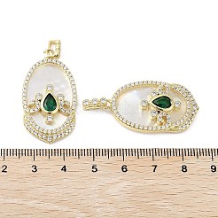 Rack Plating Shell Brass Micro Pave Cubic Zirconia Pendants&nbsp;KK-E102-27G