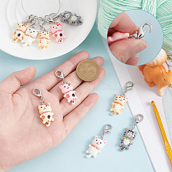 Cat Opaque Resin Pendant Locking Stitch Markers&nbsp;HJEW-AB00129