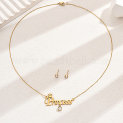 Fashionable Stainless Steel Clover Stud Earrings & Word Princess Pendant Necklaces Sets for Women&nbsp;QR4901-1