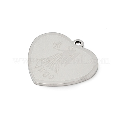 ステンレスペンダント201個  12つの星座のチャームが付いたハート  乙女座  17.5x18x1mm  穴：1.4mm&nbsp;STAS-F316-40P-08
