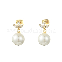 Brass Micro Pave Cubic Zirconia Stud Dangle Earrings for Women&nbsp;EJEW-JE07280-01