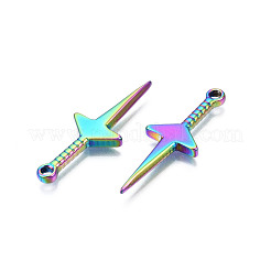 イオンプレーティング（IP）304ステンレスペンダント  剣  虹色  40x14.5x3mm  穴：2.5mm&nbsp;STAS-N098-059