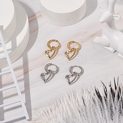 2 ペア 2 色の真鍮ハート ダングル フープ イヤリング  女性用304ステンレスジュエリー  ゴールデン·ステンレス鋼色  26mm  ピン：1mm  1ペア/カラー&nbsp;EJEW-JE05066