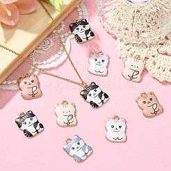 30個5スタイルプリントアロイペンダント  ゴールドカラー  カドミウムフリー＆ニッケルフリー＆鉛フリー  猫の形のチャーム  ミックスカラー  22x17x3mm  穴：2mm  6個/スタイル&nbsp;ENAM-CJ0005-51