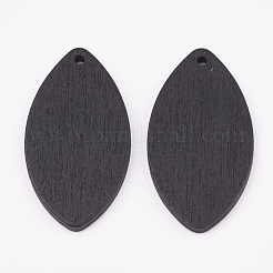 ナシ木のペンダント  染め  葉  ブラック  42.5x23x3mm  穴：2mm&nbsp;X-WOOD-T010-13A