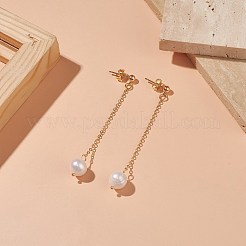 Natural Pearl Dangle Stud Earrings&nbsp;EJEW-JE05221-01