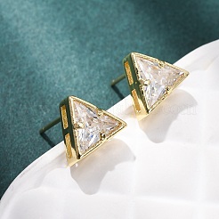 Brass Micro Pave Clear Cubic Zirconia Stud Earrings&nbsp;EJEW-C174-02F-G