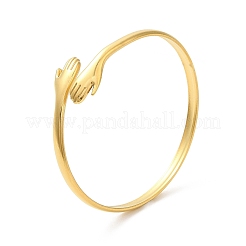 Ion Plating(IP) 304 Stainless Steel Double Hands Hug Open Cuff Bangle&nbsp;BJEW-L682-003G