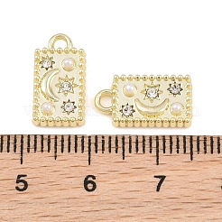 合金クリスタルラインストーンペンダント  太陽と月の模様のチャームが付いた長方形  absプラスチックパール  長持ちメッキ  ラックめっき  ゴールドカラー  14.5x8x3.5mm  穴：1.6mm&nbsp;AL-CBA415D-24G