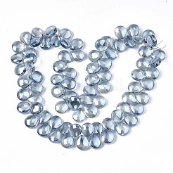 メッキガラスビーズ連売り  パール光沢メッキ  ティアドロップ  アクア  10x12x5mm  穴：0.8mm  約82~99個/連  16.93インチ〜23.23インチ（43~59cm）&nbsp;EGLA-S188-27-A01