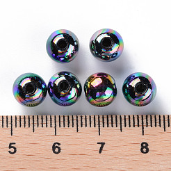 不透明なアクリルビーズ  ABカラーメッキ  ラウンド  ブラック  8x7mm  穴：2mm  約1745個/500g&nbsp;MACR-S370-D8mm-S002