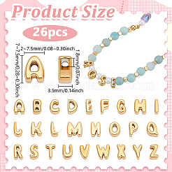 304ステンレススチールビーズ26個  a～zの文字  ゴールドカラー  7~7.5x2~7.5x3.5mm  穴：1.8mm&nbsp;STAS-GA0002-28G