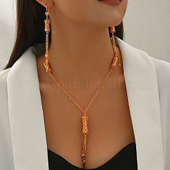 Vintage Brass Hollow Column Tassel Earrings & Necklaces Sets for Women&nbsp;BS9983