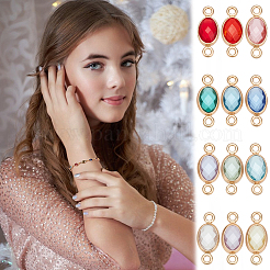 24Pcs 12 Colors Brass Pave Faceted Glass Connector Charms&nbsp;KK-UN0005-53