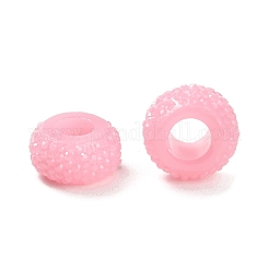 レジンヨーロピアンビーズ  大穴ビーズ  テクスチャーロンデル  パールピンク  12x6.5mm  穴：5mm&nbsp;RESI-B020-04A