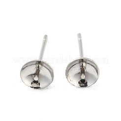 半分穴を開けたビーズ用の鉄製イヤリングスタッドセッティング  プラチナカラー  14x6mm&nbsp;IFIN-E707-N