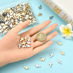 200個2色ccbプラスチックビーズ  クロス  プラチナ·ゴールデン  13x9x3mm  穴：1.6mm  100個/カラー&nbsp;CCB-YW0001-63